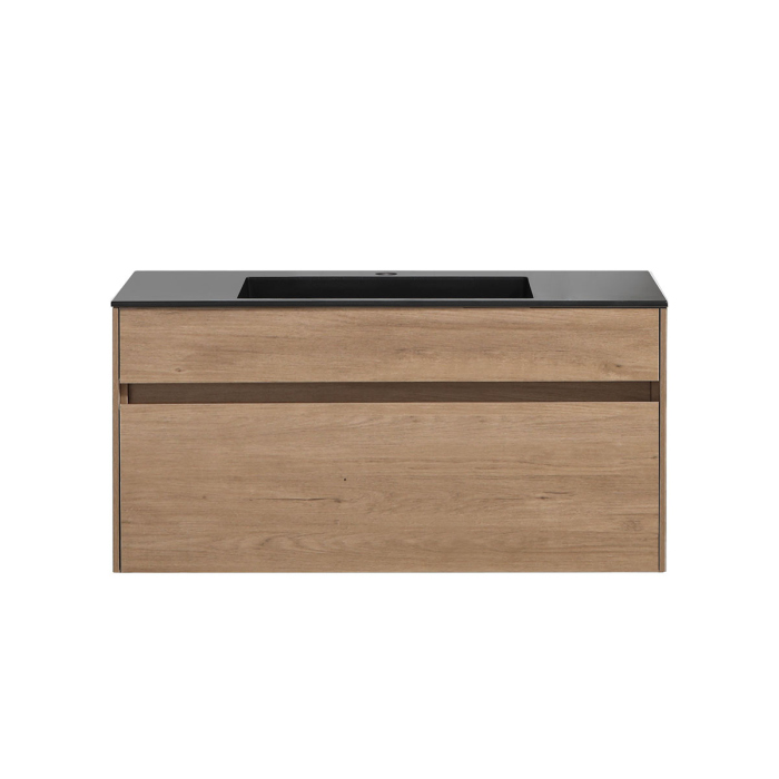 Тумба с раковиной Vincea Chiara 1000 подвесная, 1 выкатной ящик soft-close, N.Oak, VMC-2C100NO+VCB-13100W