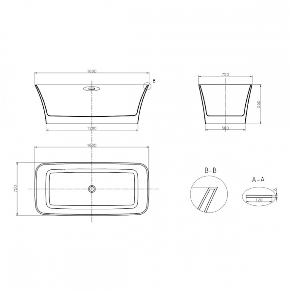 Ванна акриловая Vincea, VBT-216,160х75