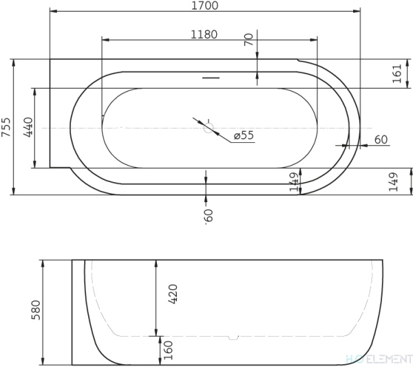 Акриловая ванна BelBagno BelBagno BB11-1800L