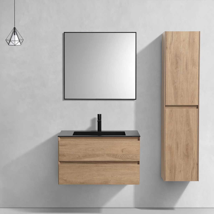 Тумба с раковиной Vincea Luka 800 подвесная, 2 выкатных ящика soft-close, N.Oak, VMC-2L800NO+VCB-13800B