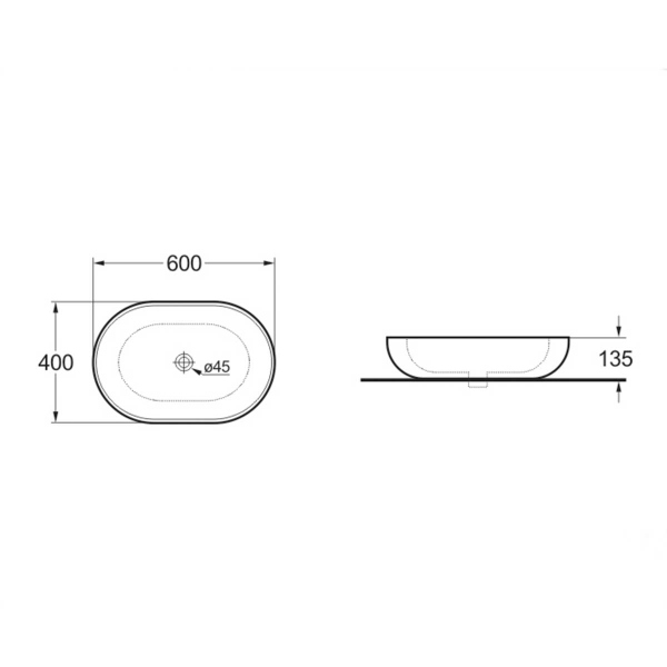 Раковина керамическая Vincea VBS-113, 600*400*135, накладная, цвет белый