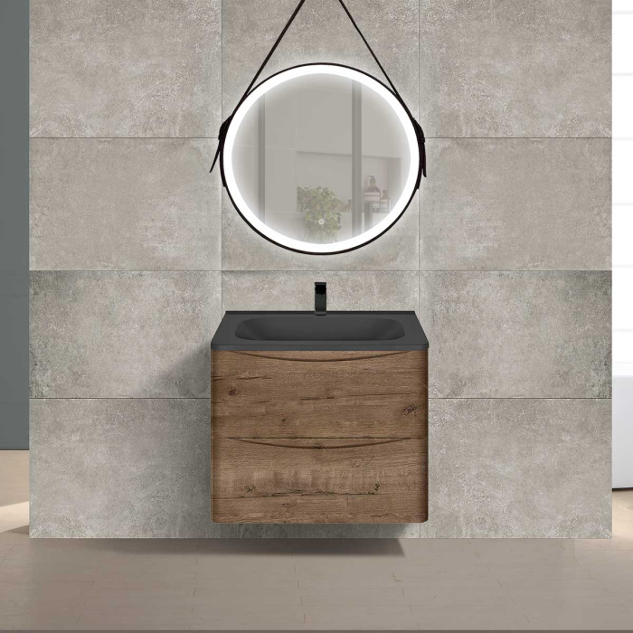 Тумба с раковиной Vincea Paola 600 подвесная, 2 выкатных ящика soft close, V.Oak, VMC-2P600VO+VCB-2VP600W