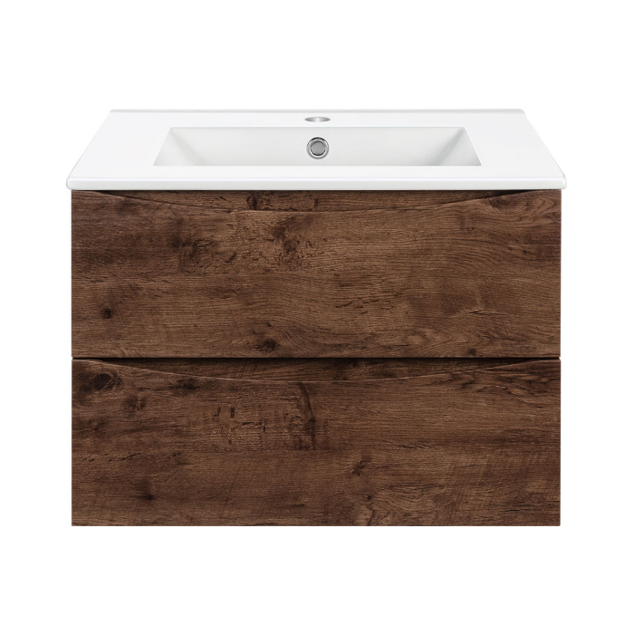 Тумба с раковиной Vincea Mia 600 подвесная, 2 выкатных ящика soft close, R.Wood, VMC-2MC600RW+VBS-13960MB