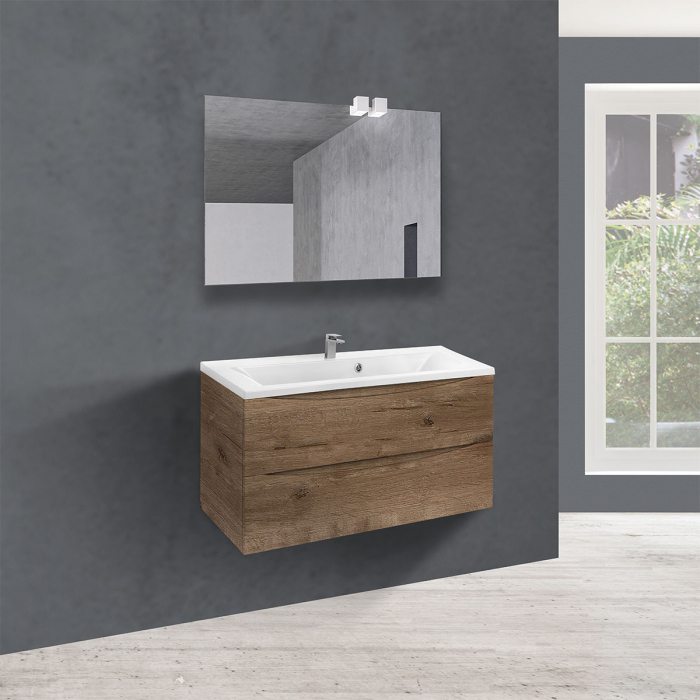 Тумба с раковиной Vincea Mia 900 подвесная, 2 выкатных ящика soft close, V.Oak, VMC-2MA900VO+VCB-3M900W