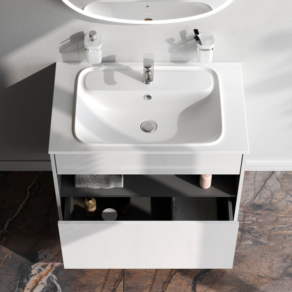 Тумба без раковины с нишей и 1 ящиком, 80 см, белый глянец, универсальная AM.PM Func, M8FFUX0801WG