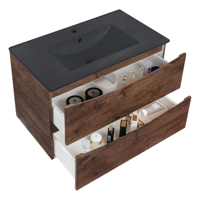 Тумба с раковиной Vincea Mia 800 подвесная, 2 выкатных ящика soft close, R.Wood, VMC-2MC800RW+VBS-13980MB