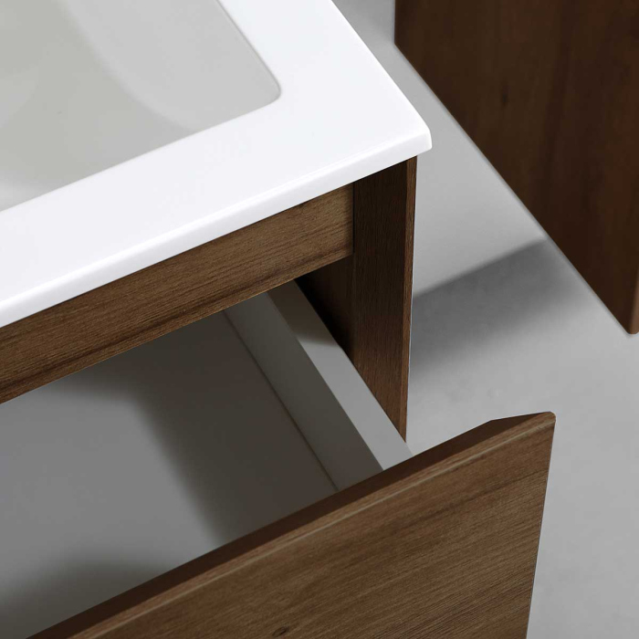 Тумба с раковиной Vincea Luka 800 подвесная, 2 выкатных ящика soft-close, T.Oak, VMC-2L800TO+VCB-13800W