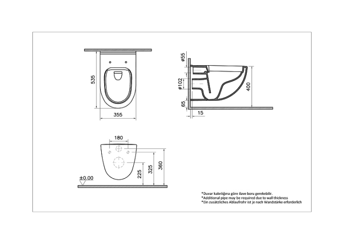 Подвесной унитаз Vitra S40, безободковый, 7759B003-0075
