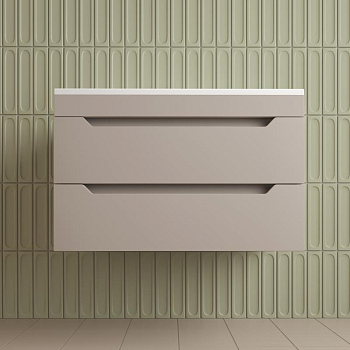 Тумба без раковины подвесная "Остин" 80 2 ящ крем эмаль PLUS, ЛС-00002405