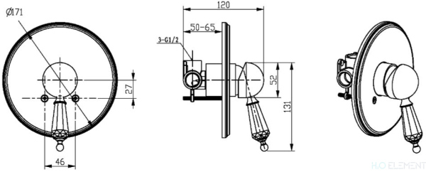 Смеситель Boheme Imperiale Presente 325 С ВНУТРЕННЕЙ ЧАСТЬЮ, для душа