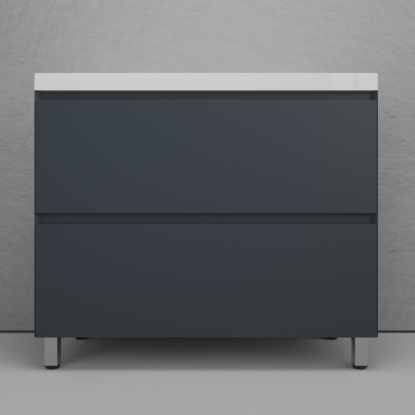 Тумба без раковины напольная "Манхэттен 100" ЭМАЛЬ 100 2 ящика PLUS графит, ЛС-00002369