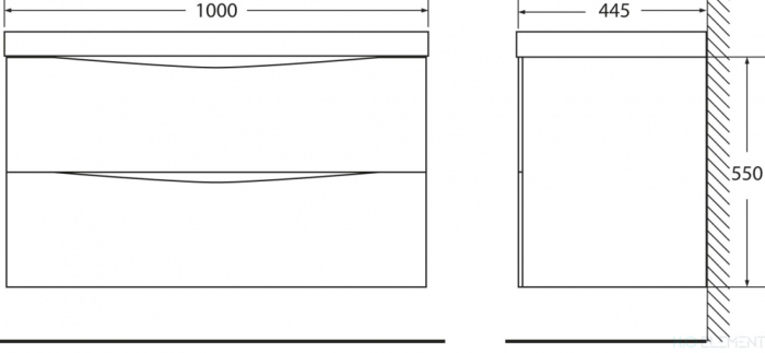 Belbagno База под раковину подвесная с двумя выкатными ящиками, MARINO-1000-2C-SO-CTO-P