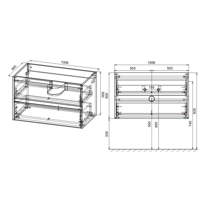 Тумба с раковиной Vincea Gio 100 подвесная, 2 выкатных ящика soft-close, T.Oak, VMC-2G100TO+VBS-13100