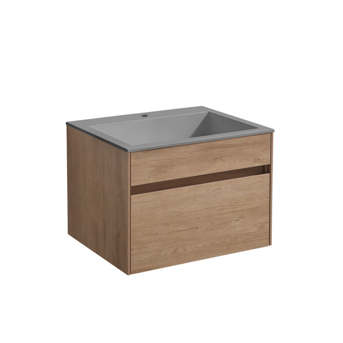 Тумба с раковиной Vincea Chiara 600 подвесная, 1 выкатной ящик soft-close, N.Oak, VMC-2C600NO+VCB-13600B