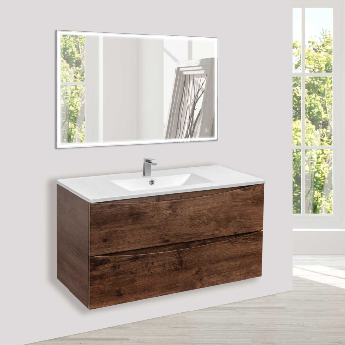 Тумба с раковиной Vincea Mia 1000 подвесная, 2 выкатных ящика soft close, R.Wood, VMC-2MC100RW+VBS-13100MA