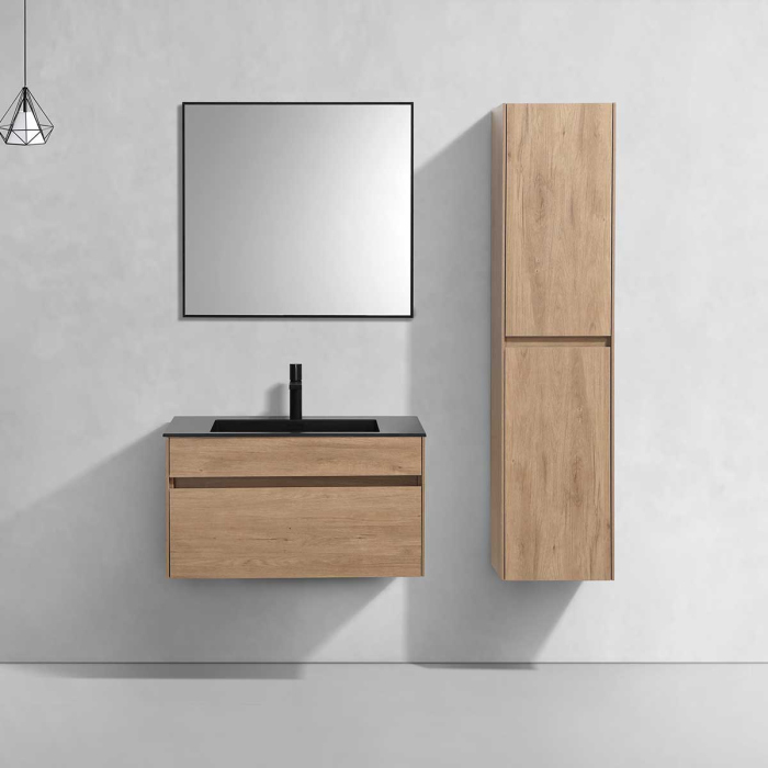 Тумба с раковиной Vincea Chiara 800 подвесная, 1 выкатной ящик soft-close, N.Oak, VMC-2C800NO+VCB-13800G