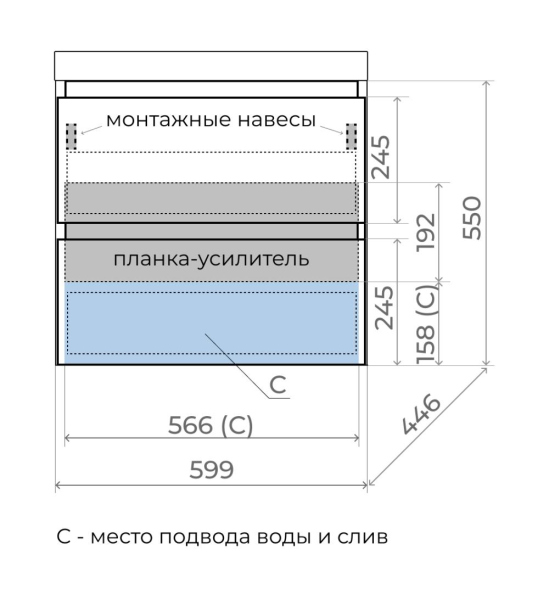 Тумба без раковины подвесная "Манхэттен 60" ЭМАЛЬ 60 2 ящика PLUS олива, ЛС-00002367