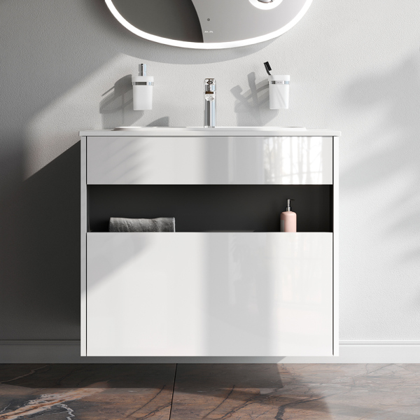 Тумба без раковины с нишей и 1 ящиком, 80 см, белый глянец, универсальная AM.PM Func, M8FFUX0801WG