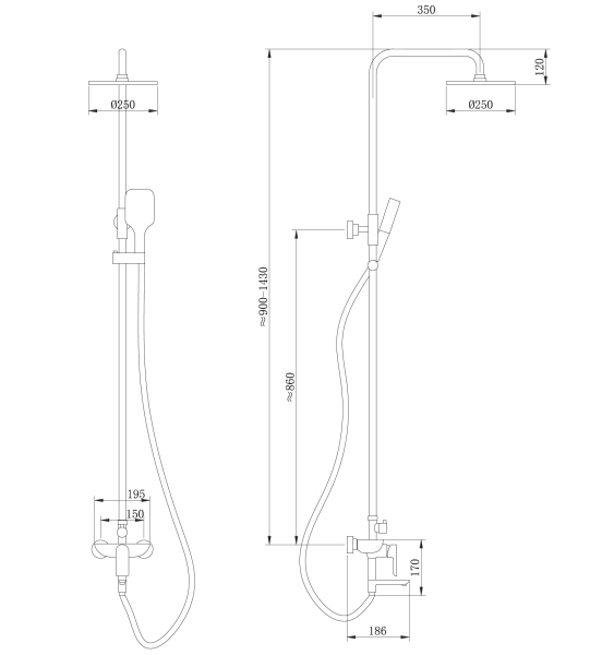Душевая стойка ABBER Weiss Insel AF8016N с изливом, хром