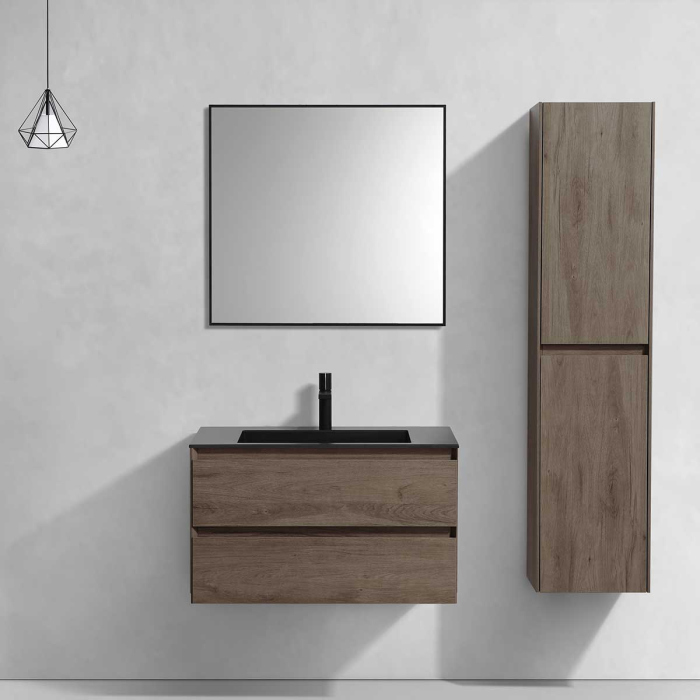 Тумба с раковиной Vincea Luka 800 подвесная, 2 выкатных ящика soft-close, R.Oak, VMC-2L800RO+VCB-13800B