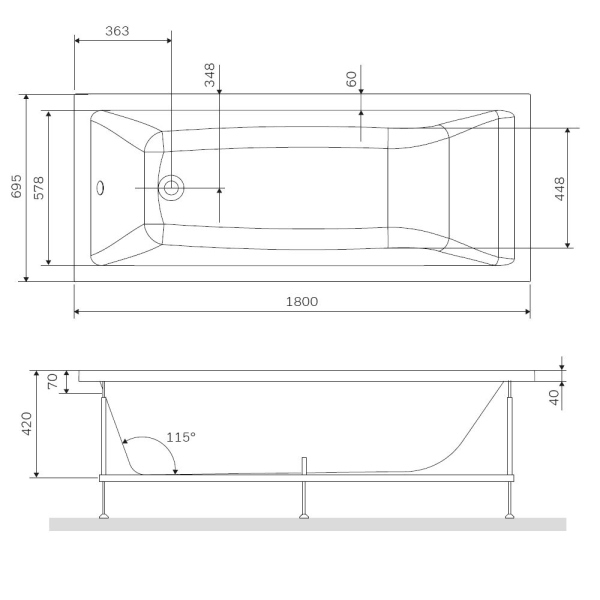Каркас для ванны 180х70 см AM.PM Gem, W93A-180-070W-R Каркас для ванны 180х70 см AM.PM Gem, W93A-180-070W-R
