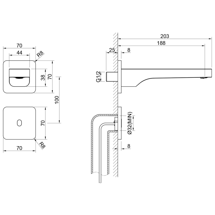 Смеситель Timo для раковины встроенный, сенсорный золото матовое Torne (4373/17SM)