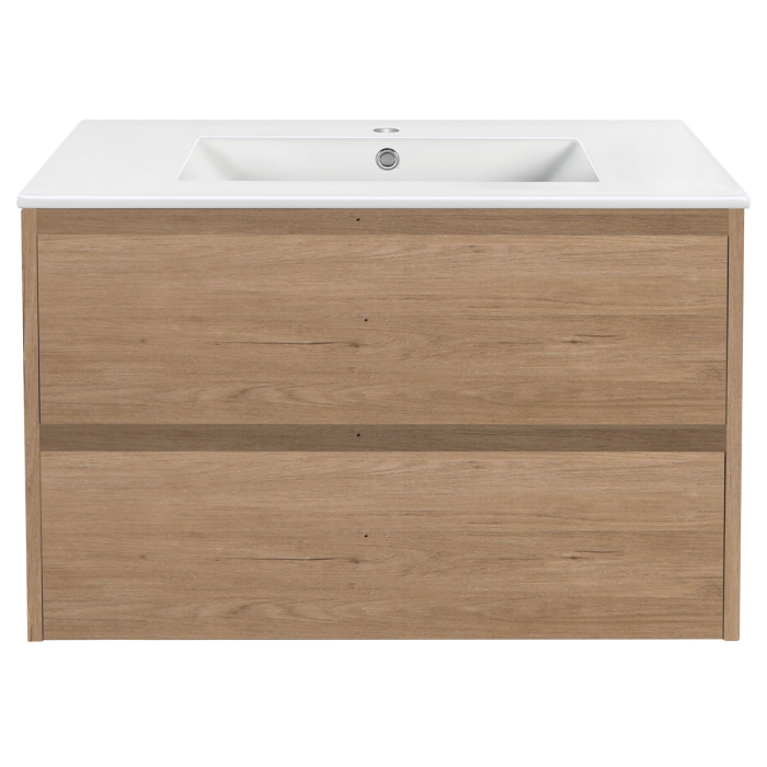 Тумба с раковиной Vincea Gio 800 подвесная, 2 выкатных ящика soft-close, N.Oak, VMC-2G800NO+VBS-13980MA