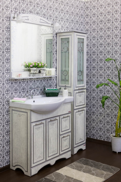 Тумба для комплекта Sanflor Адель 82 белая, патина серебро, R