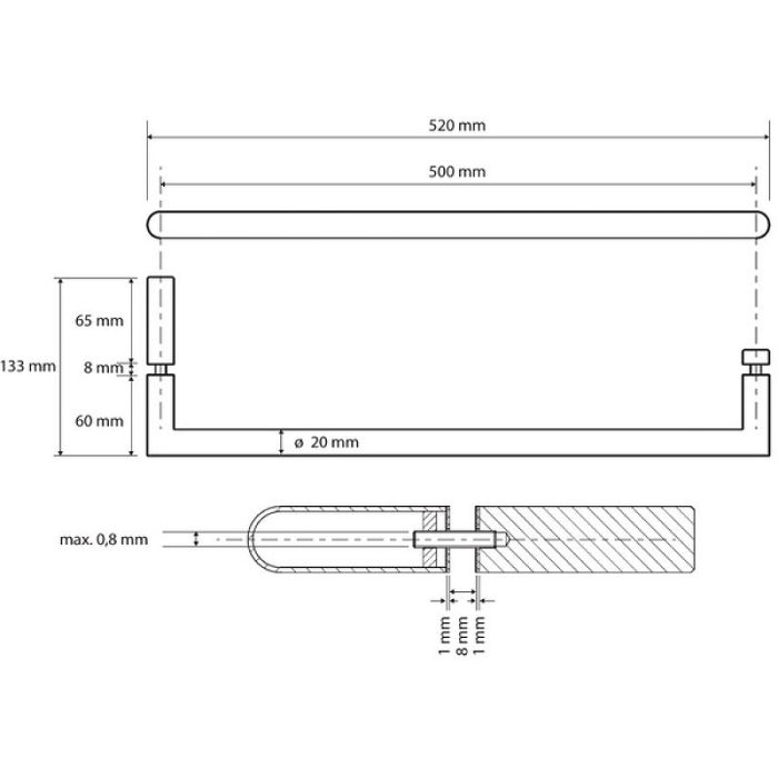 OMEGA: Полотенцедержатель для стеклянной двери 500 мм