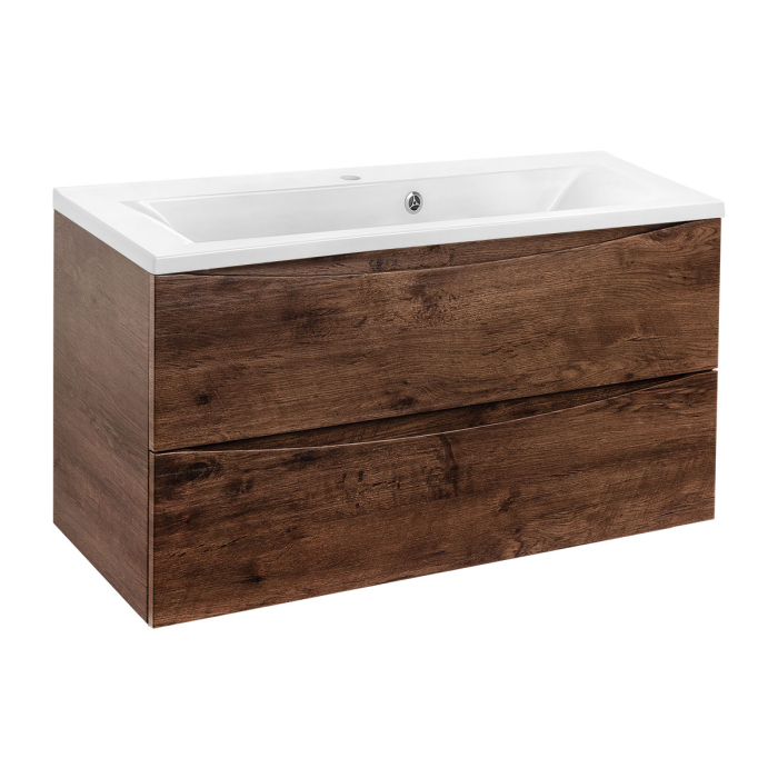 Тумба с раковиной Vincea Mia 900 подвесная, 2 выкатных ящика soft close, R.Wood, VMC-2MA900RW+VCB-3M900G