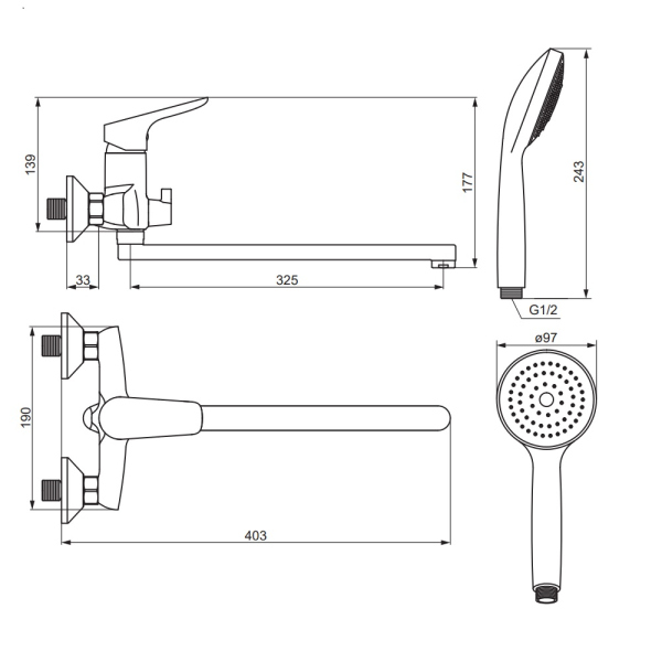 Смеситель для ванны и душа Damixa Jupiter, 779500001