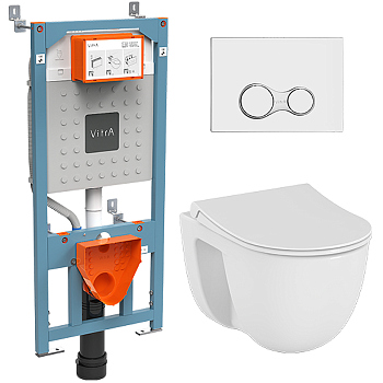 Унитаз комплект с инсталляцией VitrA S40 9860B003-7200 с кнопкой, сиденье микролифт
