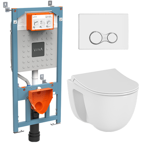 Унитаз комплект с инсталляцией VitrA S40 9860B003-7200 с кнопкой, сиденье микролифт