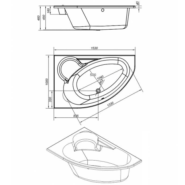 Ванна Cersanit асимметричная KALIOPE 153x100 левая Ванна Cersanit асимметричная KALIOPE 153x100 левая