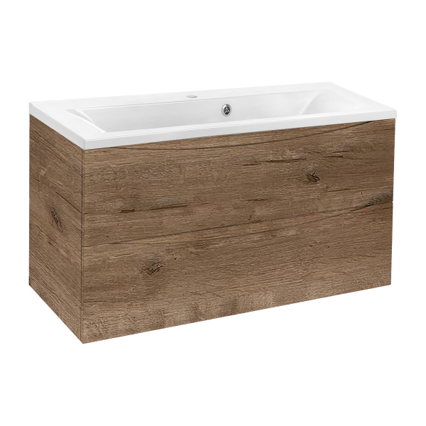 Тумба с раковиной Vincea Mia 900 подвесная, 2 выкатных ящика soft close, V.Oak, VMC-2MA900VO+VCB-3M900W