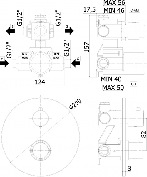 Термостат Paffoni Light LIQ018NO С ВНУТРЕННЕЙ ЧАСТЬЮ, для душа