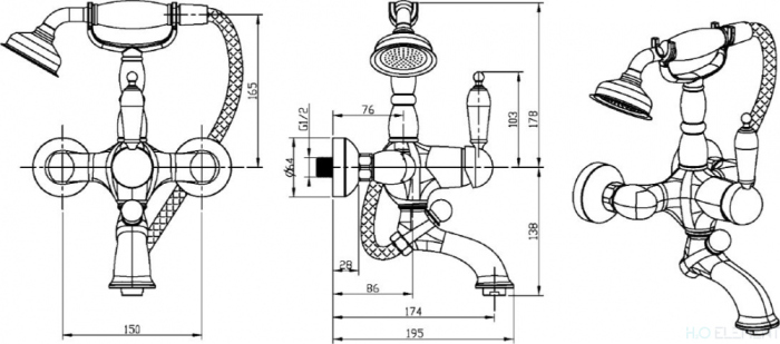 Смеситель Boheme Medici Ripresa 303 для ванны с душем