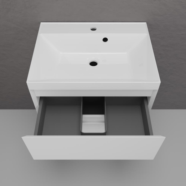 Тумба без раковины подвесная "Манхэттен 60" ЭМАЛЬ 60 2 ящика PLUS белый матовый, ЛС-00002365