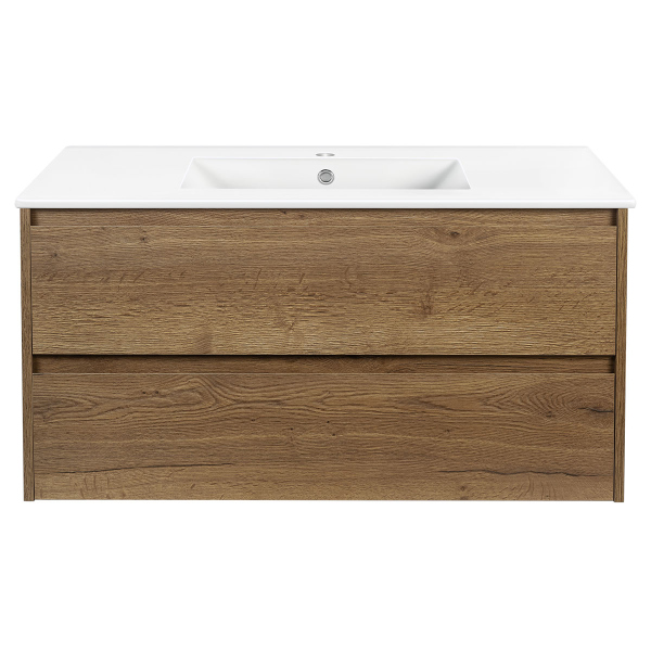 Тумба с раковиной Vincea Gio 100 подвесная, 2 выкатных ящика soft-close, T.Oak, VMC-2G100TO+VBS-13100