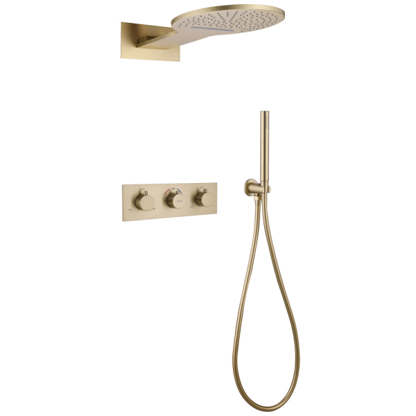 Душевая система ABBER Wasser Kreis AF8151G скрытого монтажа без излива, термостат, золото матовое