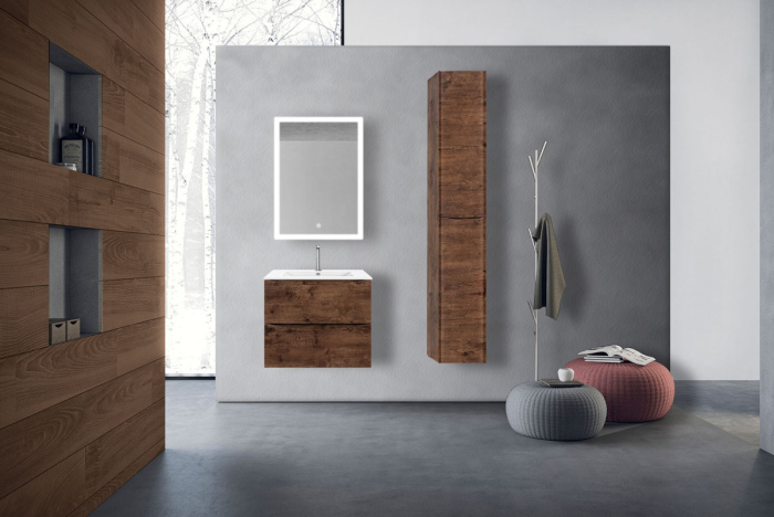 Тумба с раковиной Vincea Mia 600 подвесная, 2 выкатных ящика soft close, R.Wood, VMC-2MC600RW+VBS-13960