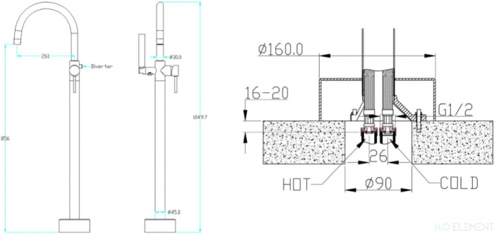 Смеситель Boheme Brillante 229 напольный, для ванны с душем