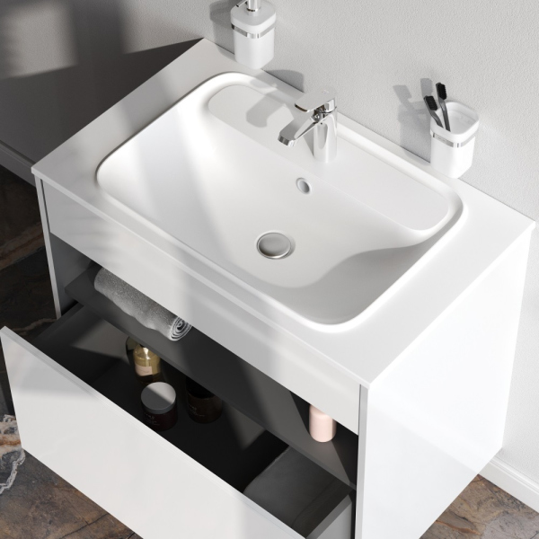 Тумба без раковины с нишей и 1 ящиком, 80 см, белый глянец, универсальная AM.PM Func, M8FFUX0801WG