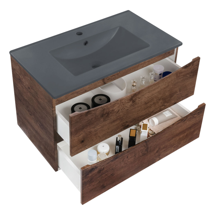 Тумба с раковиной Vincea Mia 800 подвесная, 2 выкатных ящика soft close, R.Wood, VMC-2MC800RW+VBS-13980