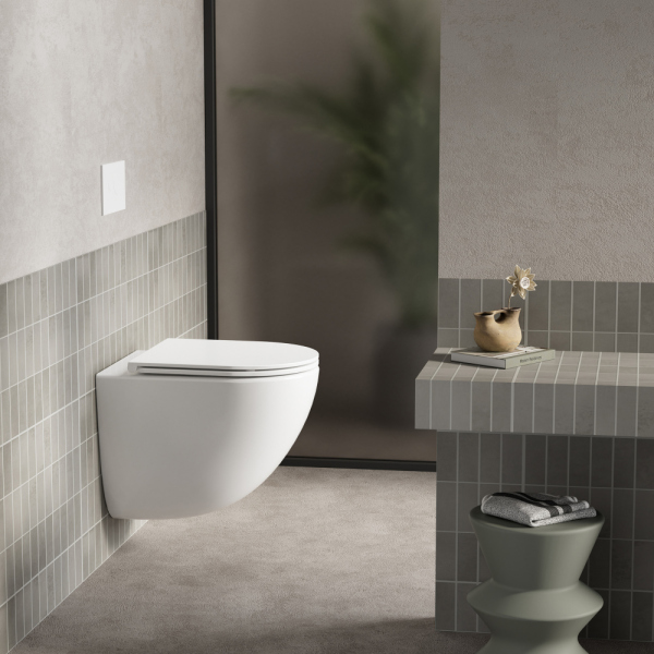 Комплект подвесной унитаз ABBER Bequem белый, с закрытым дном, инсталляцией и кнопкой хром глянцевый