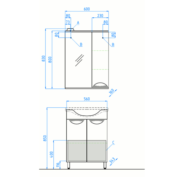 Тумба для комплекта Style Line Жасмин 60 белая