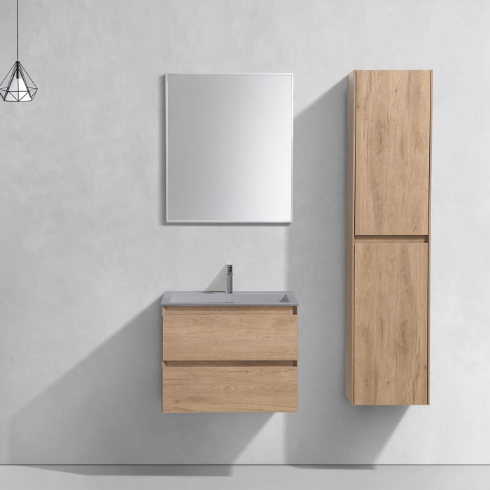 Тумба с раковиной Vincea Luka 600 подвесная, 2 выкатных ящика soft-close, N.Oak, VMC-2L600NO+VCB-13600B