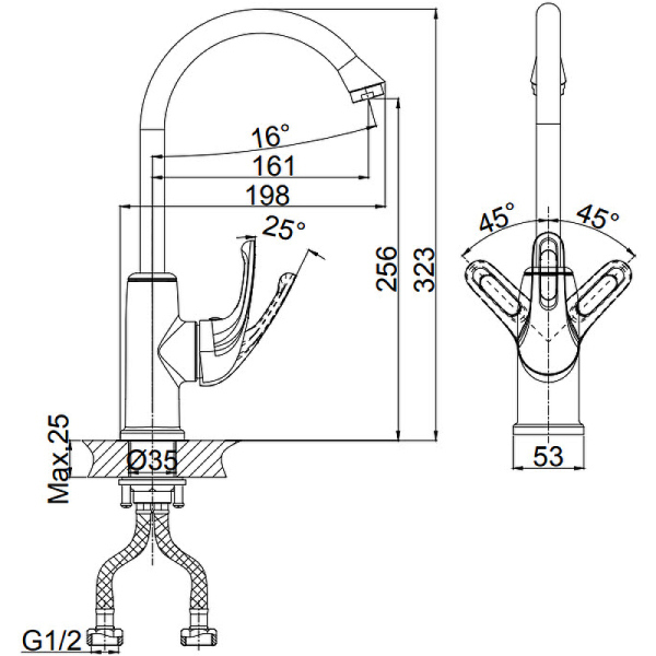 Смеситель для кухни D&K Rhein.Eucharius (DA1372421) высокий грей