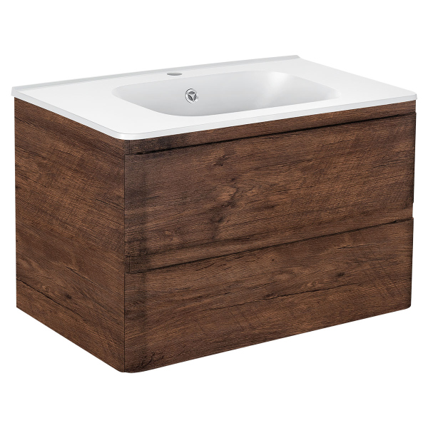 Тумба с раковиной Vincea Vico 800 подвесная, 2 выкатных ящика soft close, R.Wood, VMC-2V800RW+VCB-2VP800W