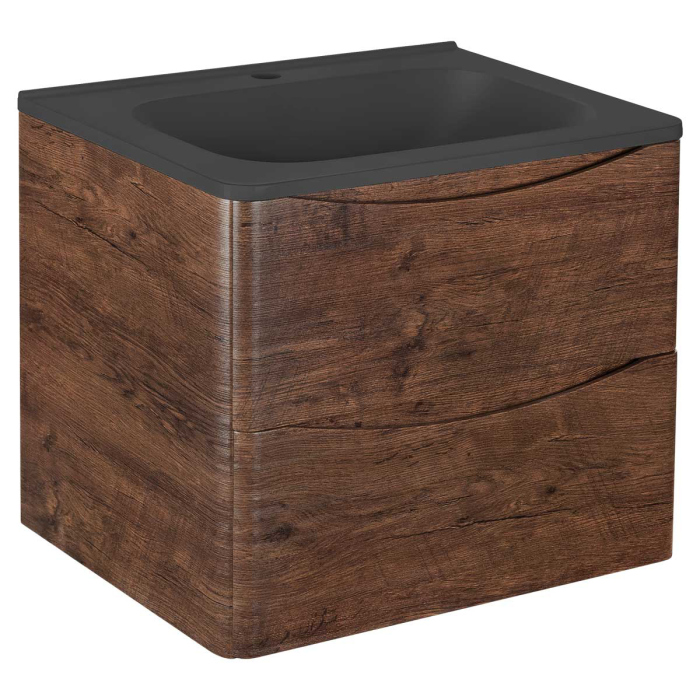 Тумба с раковиной Vincea Paola 600 подвесная, 2 выкатных ящика soft close, R.Wood, VMC-2P600RW+VCB-2VP600B